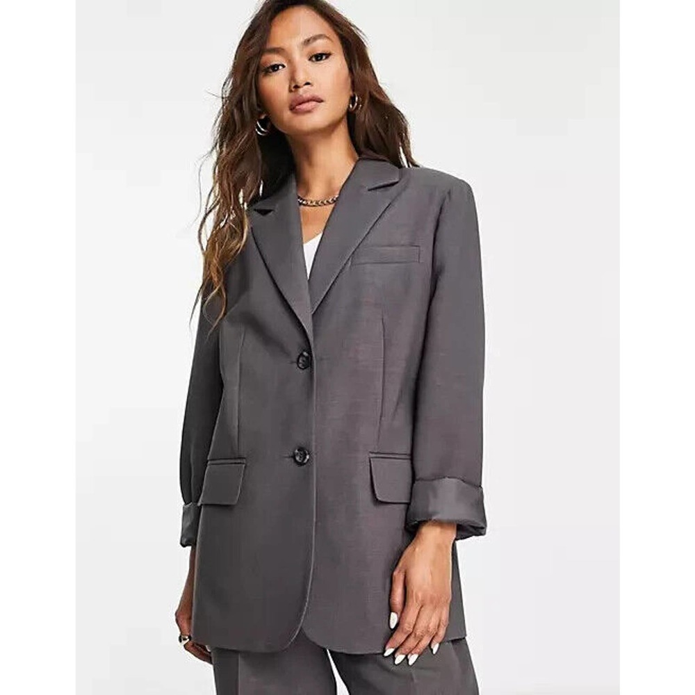 Asos Design Masculine Suit Blazer In Charcoal Gray Size 8 Oversized Notch Collar